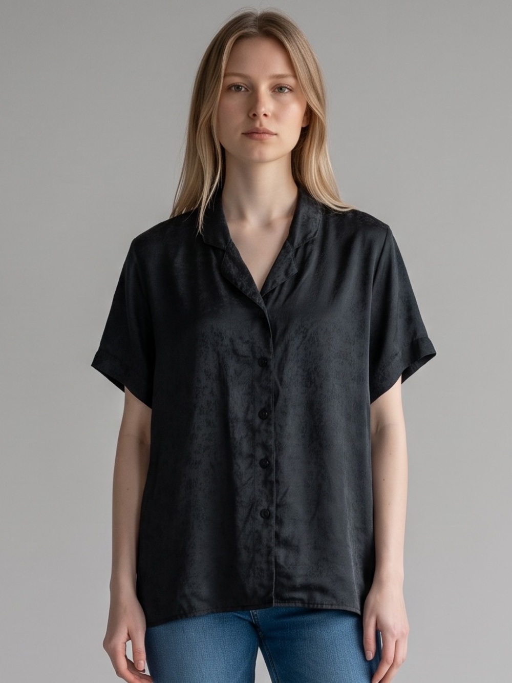 Vintage Made in Italy 100# Silk Black Floral Jacquard Blouse. Whimsygoth. XL